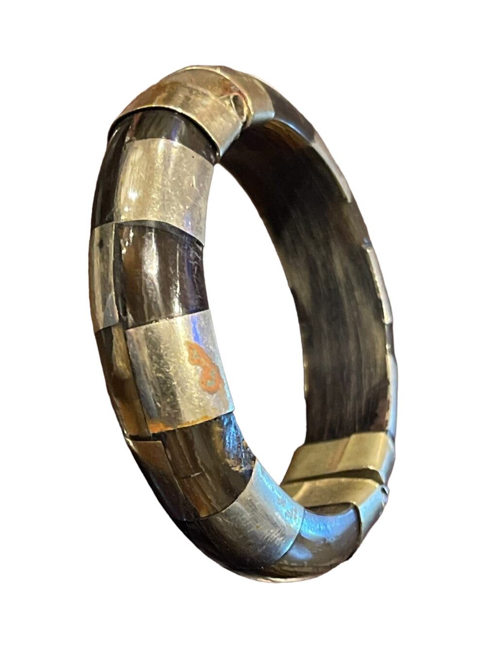 vintage indian hinged cuff bangle - signs of wear- Silver Tone And Other Textile
